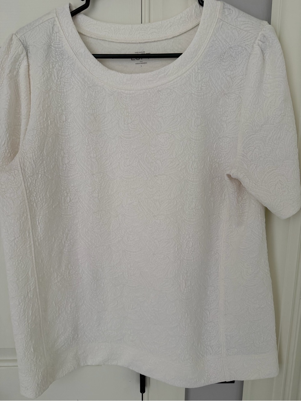 LOFT White Short Sleeve Textured Floral Tee